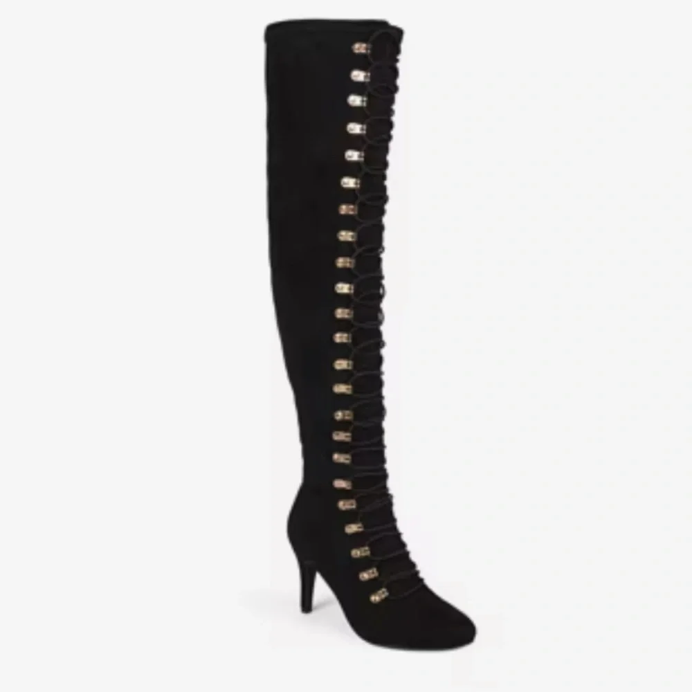 Journee Trill Black Wide Calf Thigh High Heeled Lace Up Boot Women’s Size 8.5